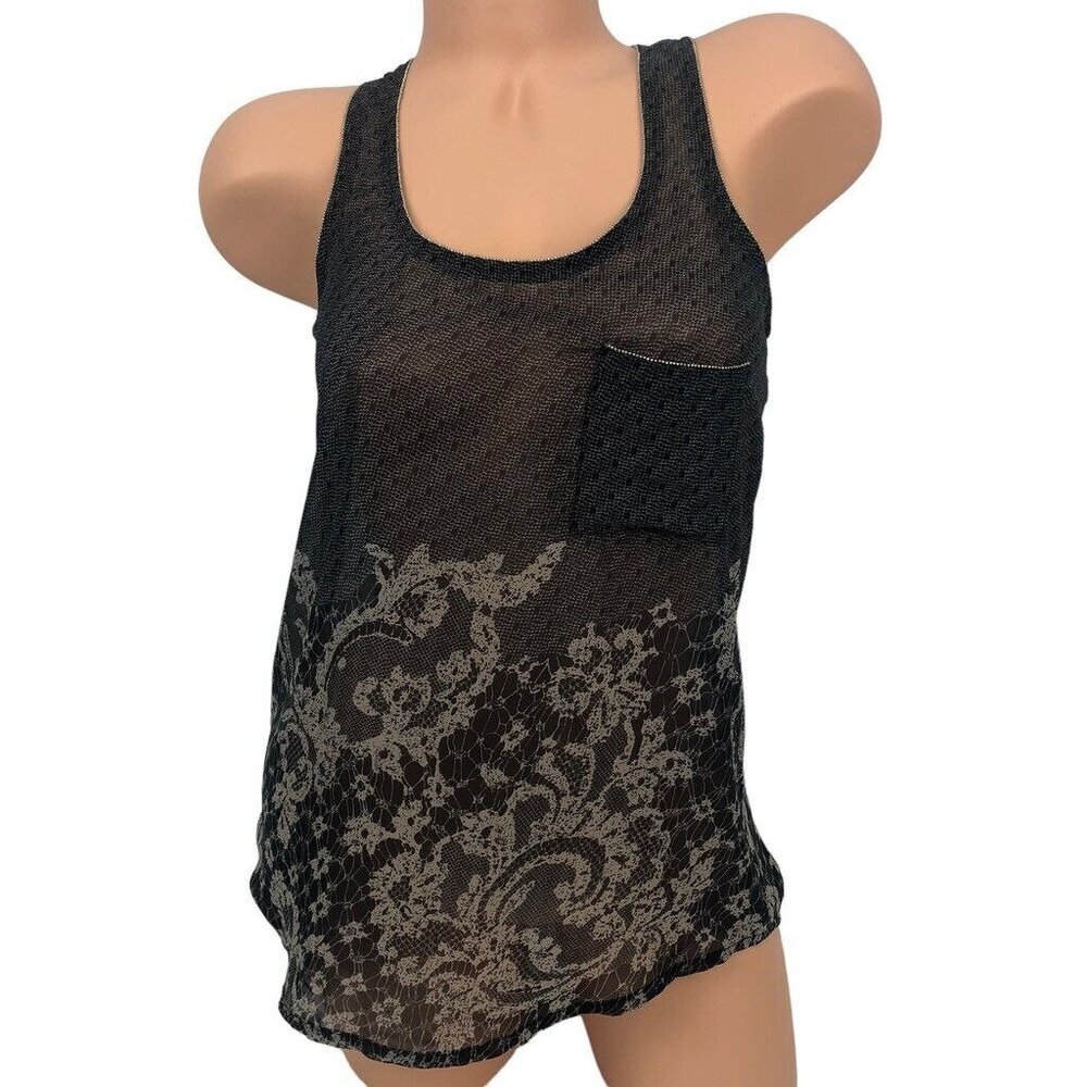 Collective Concepts Floral Print‎ Flowy Boho Tank Top Sheer Sleeveless Blouse S